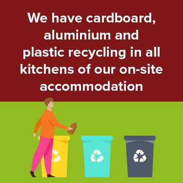We have cardboard, aluminum and plastic recycling in all kitchens of our on-site accommodation